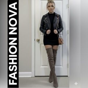 Thigh High Fashion Nova Women’s 4.5” Brown Faux Suede Boots SZ 6 NWOT